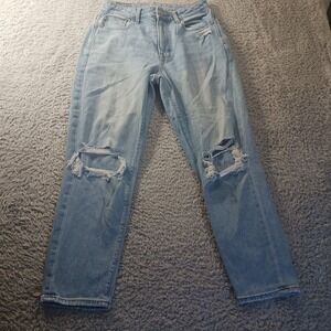 American Eagle Mom Jeans 2 Short Distressed Light Wash High Rise Denim Casual